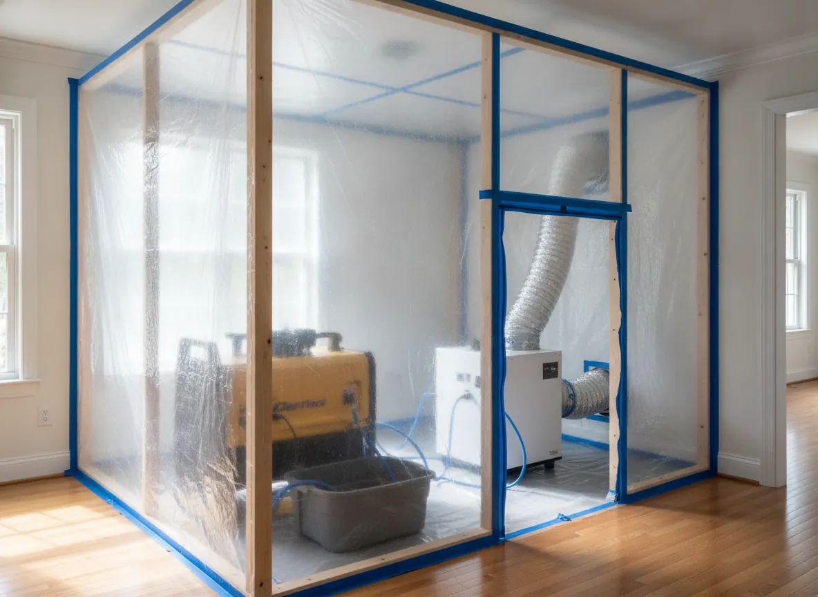 Dehumidifier and air scrubber running inside a sealed containment area